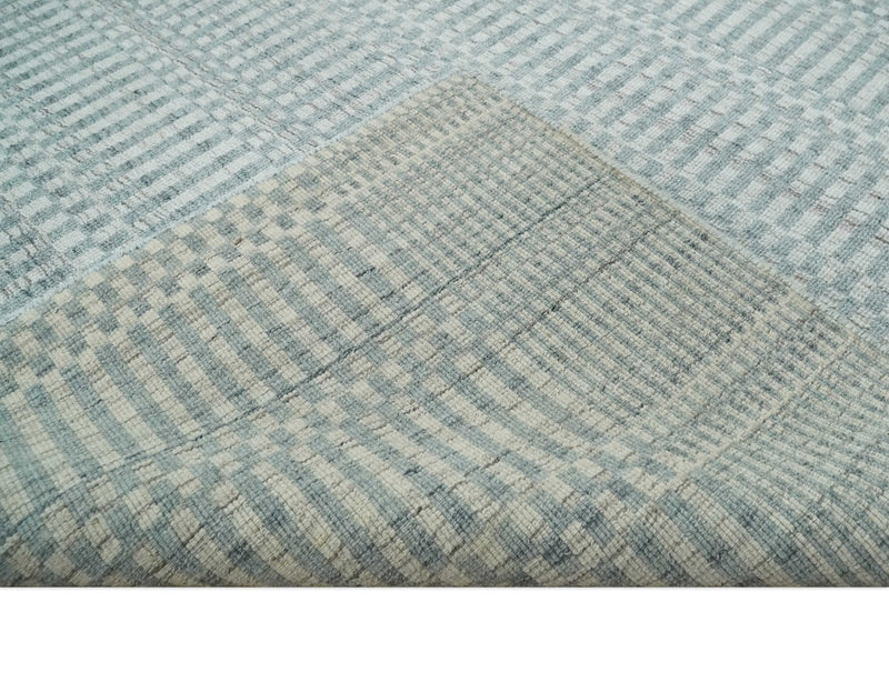 8x10 Hand Made Modern Trellis Camel and Silver Scandinavian Blended Wool Flatwoven Area Rug | KE28 - The Rug Decor