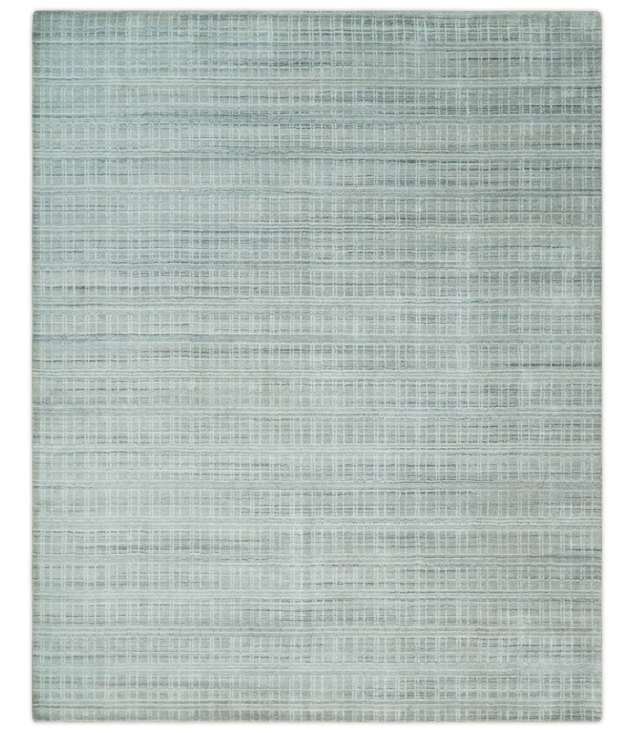 8x10 Hand Made Shaded Scandinavian White, Camel and Gray Blended Wool Flatwoven Area Rug | KE25 - The Rug Decor