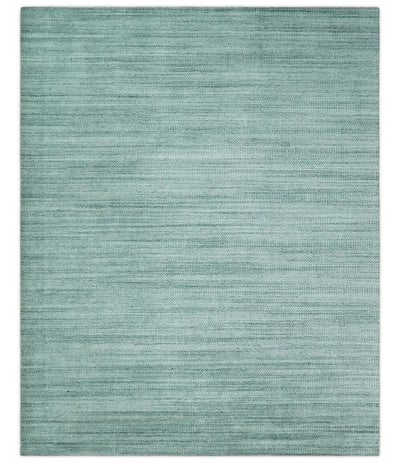 8x10 Hand Made Silver and Teal Solid Scandinavian Blended Wool Flatwoven Area Rug | KE27 - The Rug Decor