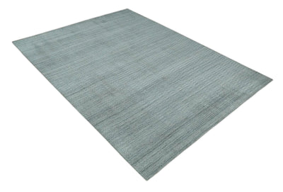 8x10 Hand Made Solid Silver, Gray and Brown Scandinavian Blended Wool Flatwoven Area Rug | KE12 - The Rug Decor