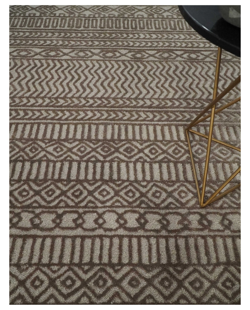 8x10 Hand Tufted Ivory and Bronze Stripes Pattern Rug Multi Size Living Room and Bedroom Rug | TRD6530810S - The Rug Decor