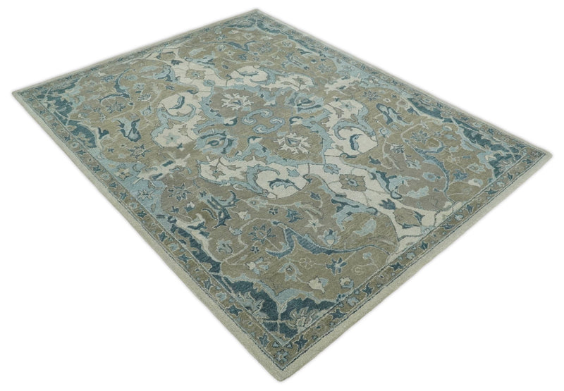 8x10 Handmade Modern Persian Design Brown and Blue made with fine wool Area Rug | TRDCP152810 - The Rug Decor