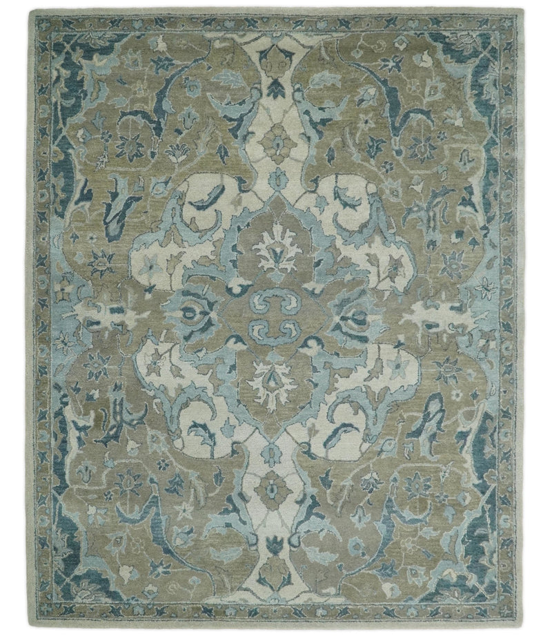 8x10 Handmade Modern Persian Design Brown and Blue made with fine wool Area Rug | TRDCP152810 - The Rug Decor