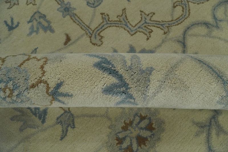 8x10 Handmade Persian Design Beige and Blue made with fine wool Area Rug | TRDCP148810 - The Rug Decor
