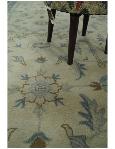 8x10 Handmade Persian Design Beige and Blue made with fine wool Area Rug | TRDCP148810 - The Rug Decor