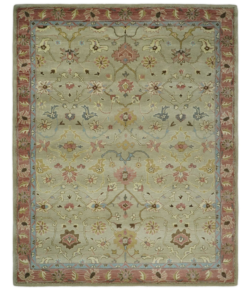 8x10 Handmade Persian Design Beige and Rust made with fine wool Area Rug | TRDCP153810 - The Rug Decor