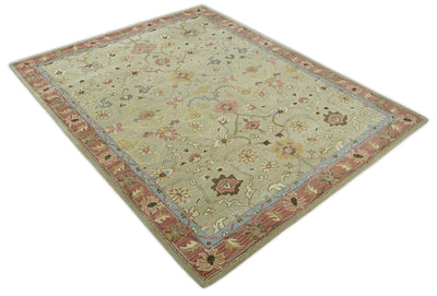 8x10 Handmade Persian Design Beige and Rust made with fine wool Area Rug | TRDCP153810 - The Rug Decor