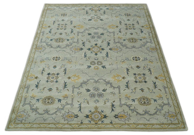 8x10 Handmade Persian Design Beige and Silver made with fine wool Area Rug | TRDCP151810 - The Rug Decor