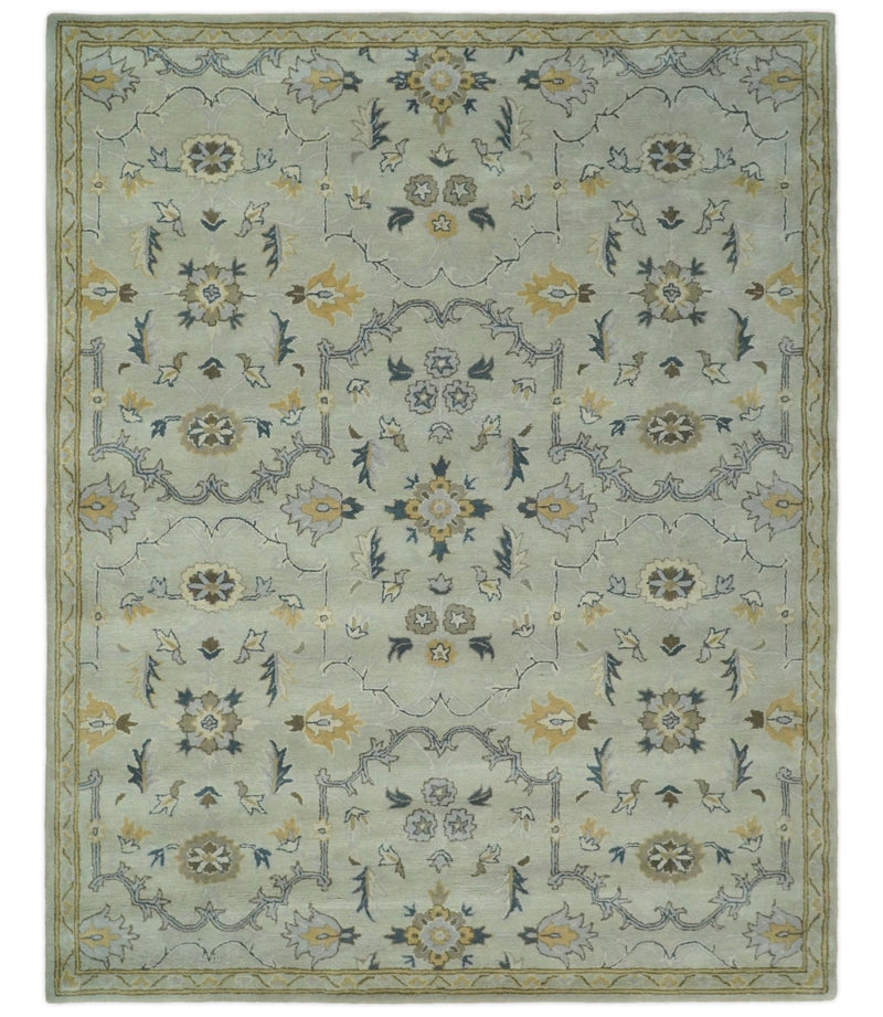 8x10 Handmade Persian Design Beige and Silver made with fine wool Area Rug | TRDCP151810 - The Rug Decor