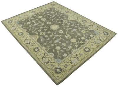 8x10 Handmade Persian Design Brown and Beige made with fine wool Area Rug | TRDCP128810 - The Rug Decor