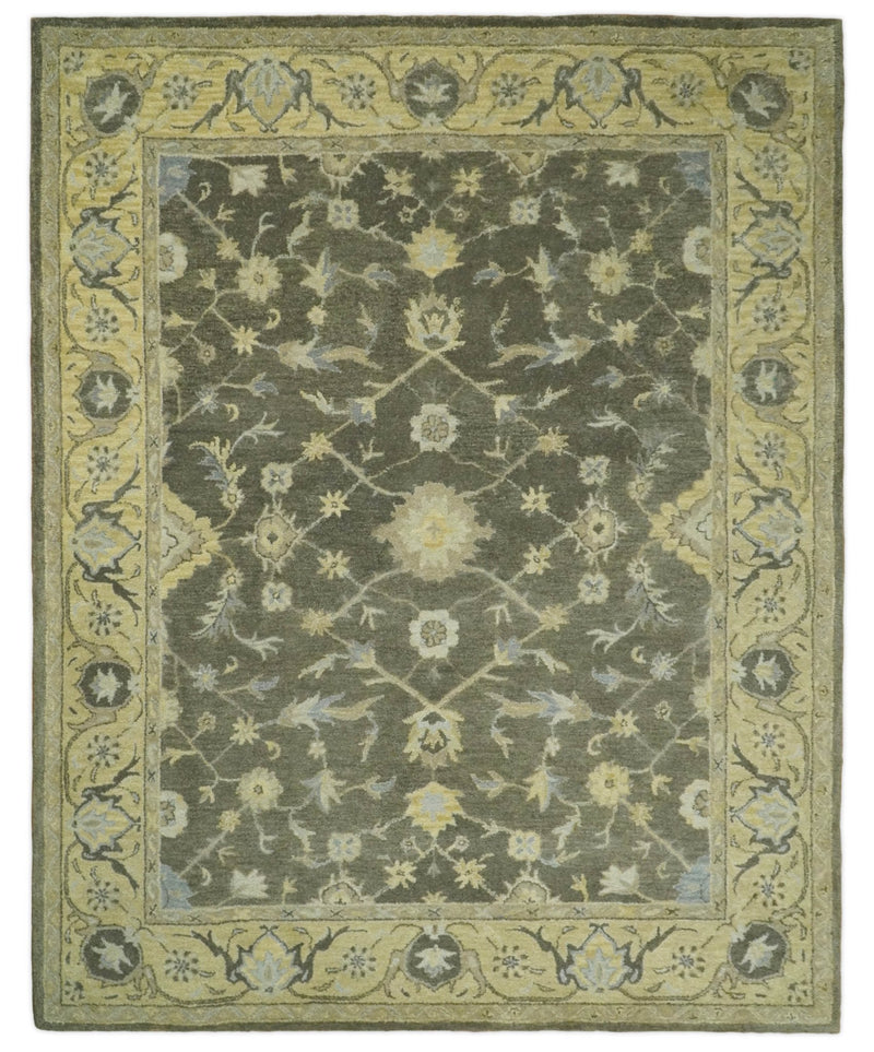 8x10 Handmade Persian Design Brown and Beige made with fine wool Area Rug | TRDCP128810 - The Rug Decor