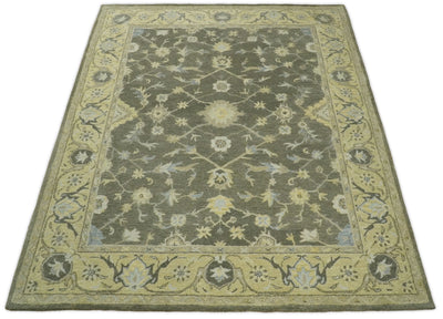 8x10 Handmade Persian Design Brown and Beige made with fine wool Area Rug | TRDCP128810 - The Rug Decor
