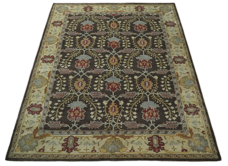 8x10 Handmade Persian Design Brown and Beige made with fine wool Area Rug | TRDCP149810 - The Rug Decor