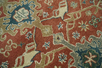 8x10 Handmade Persian Design Rust and Beige made with fine wool Area Rug | TRDCP144810 - The Rug Decor