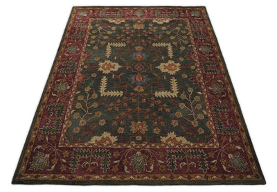 8x10 Handmade Persian Design Rust and Beige made with fine wool Area Rug | TRDCP145810 - The Rug Decor