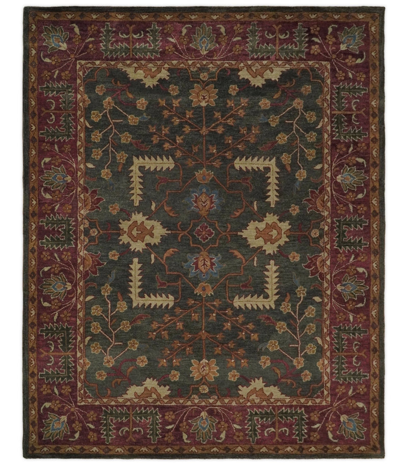 8x10 Handmade Persian Design Rust and Beige made with fine wool Area Rug | TRDCP145810 - The Rug Decor
