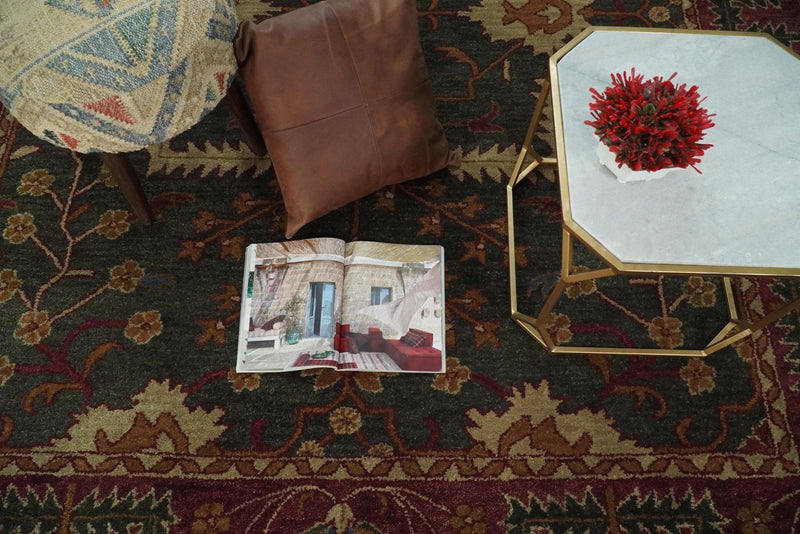 8x10 Handmade Persian Design Rust and Beige made with fine wool Area Rug | TRDCP145810 - The Rug Decor