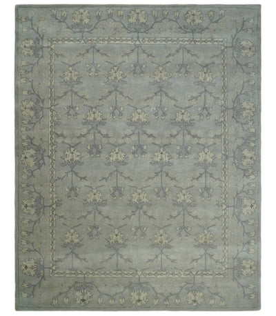 8x10 Handmade Persian Design Silver and Gray made with fine wool Area Rug | TRDCP147810 - The Rug Decor