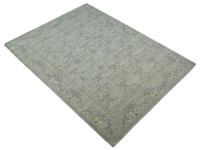 8x10 Handmade Persian Design Silver and Gray made with fine wool Area Rug | TRDCP147810 - The Rug Decor