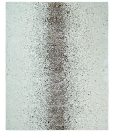 8x10 Ivory and Brown Modern Abstract Handmade Viscose Area Rug | AE33810 - The Rug Decor