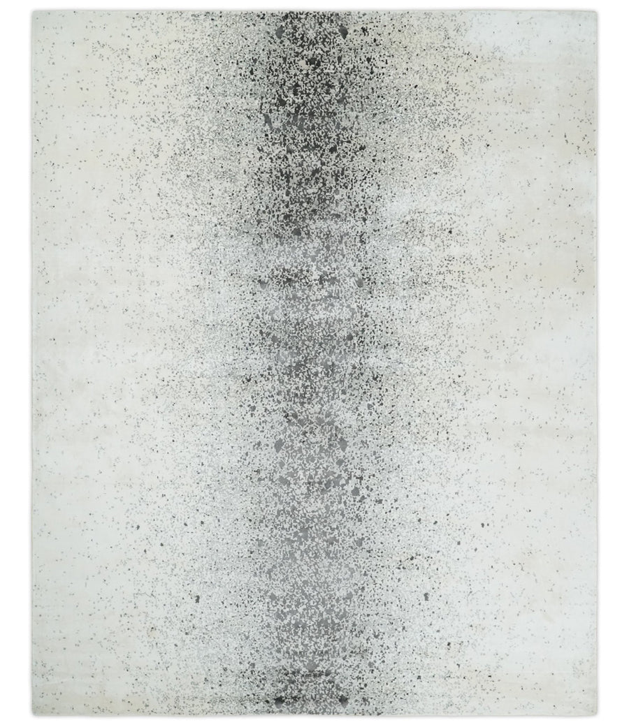 8x10 Ivory and Charcoal Modern Abstract Handmade Art Silk Area Rug - The Rug Decor