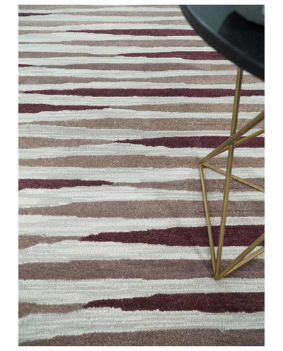 8x10 Ivory and Pink Hand Tufted Modern Scandinavian Stripe Wool Area Rug | YUK2 - The Rug Decor