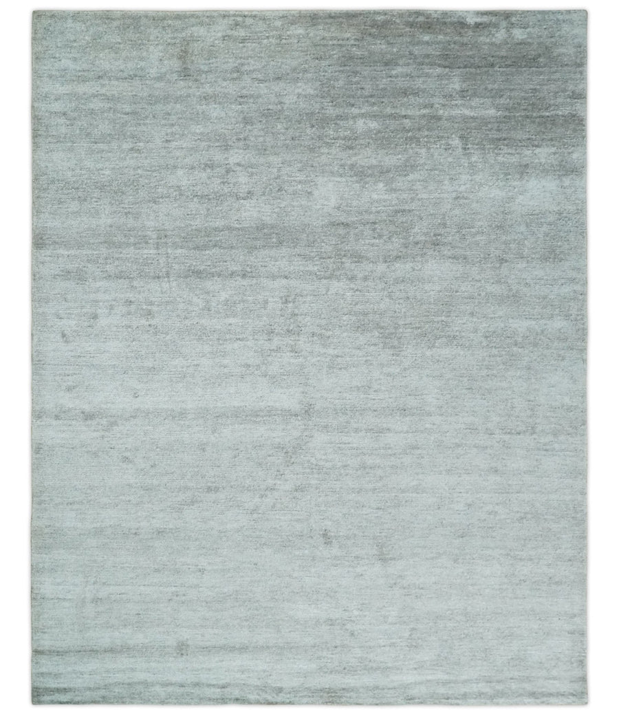 8x10 Ivory and Silver Blended Hand Loomed Modern Scandinavian Art Silk Area Rug - The Rug Decor