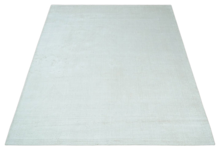 8x10 Ivory and Silver Hand Loomed Modern Scandinavian Art Silk Area Rug - The Rug Decor