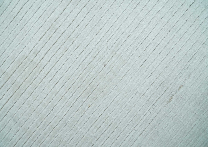 8x10 Ivory and Silver Hand Loomed Modern Scandinavian Art Silk Area Rug - The Rug Decor