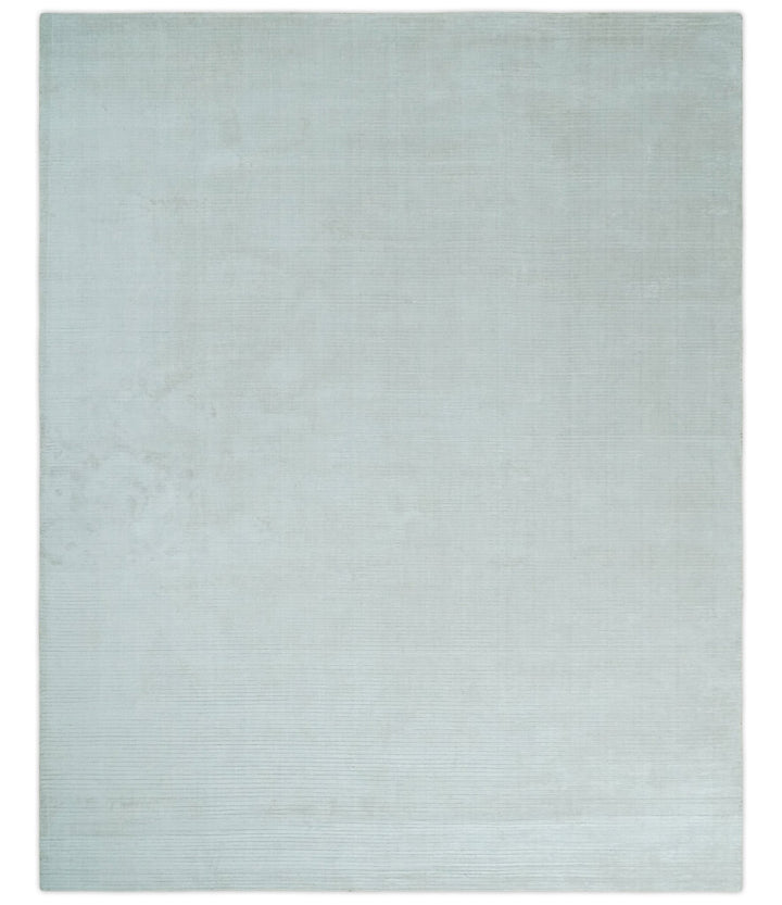8x10 Ivory and Silver Hand Loomed Modern Scandinavian Art Silk Area Rug - The Rug Decor