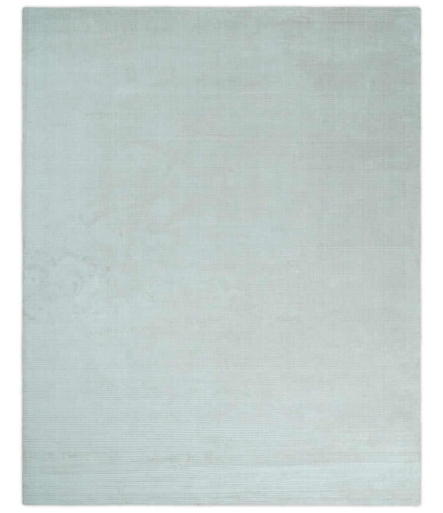 8x10 Ivory and Silver Hand Loomed Modern Scandinavian Art Silk Area Rug - The Rug Decor