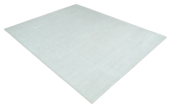 8x10 Ivory and Silver Hand Loomed Modern Scandinavian Art Silk Area Rug - The Rug Decor