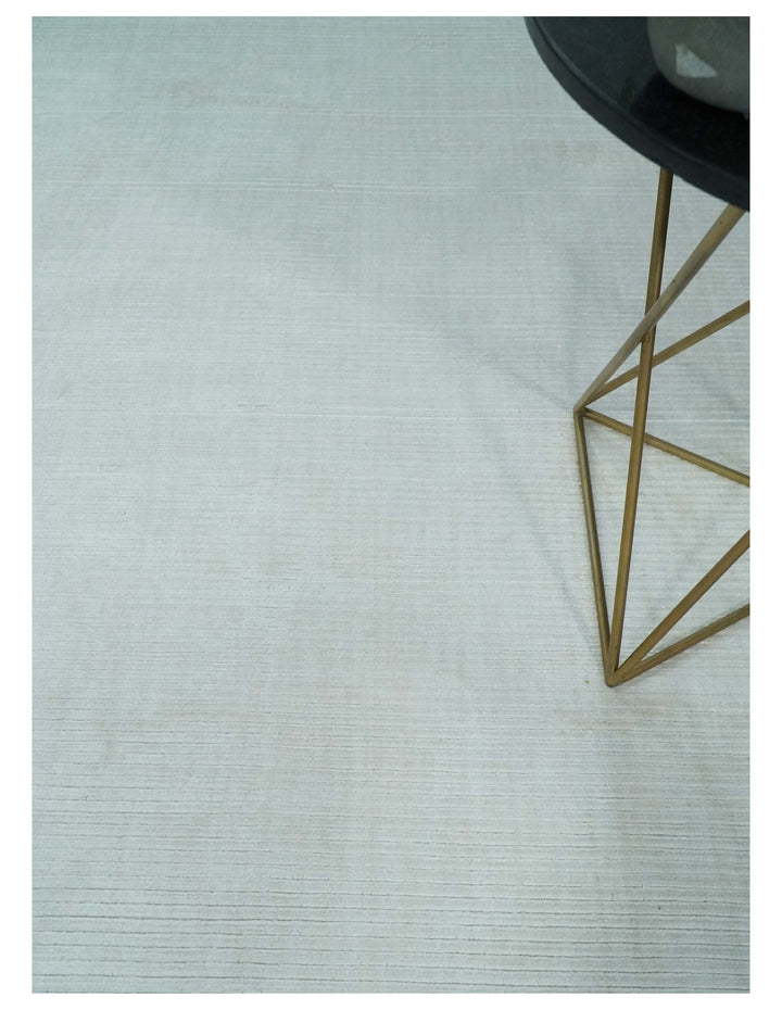 8x10 Ivory and Silver Hand Loomed Modern Scandinavian Art Silk Area Rug - The Rug Decor