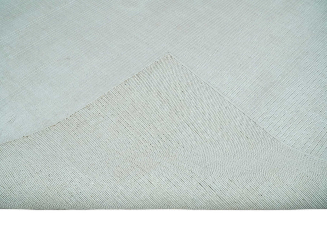 8x10 Ivory and Silver Hand Loomed Modern Scandinavian Art Silk Area Rug - The Rug Decor