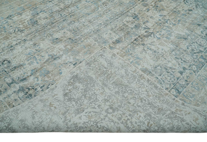 8x10 Ivory, Beige and Blue Traditional Hand Knotted Art Silk Area Rug - The Rug Decor