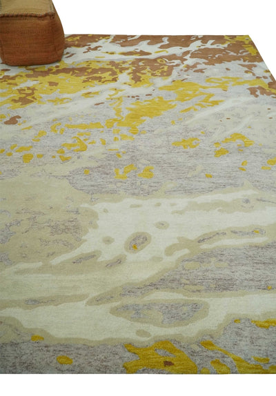8x10 Ivory, Beige, Gold and Brown Modern Abstract Hand Tufted Farmhouse Wool Area Rug - The Rug Decor