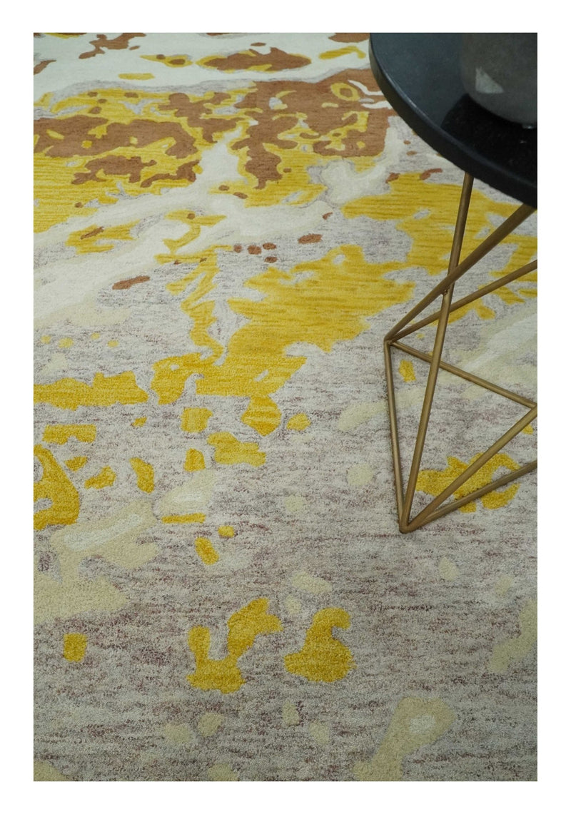 8x10 Ivory, Beige, Gold and Brown Modern Abstract Hand Tufted Farmhouse Wool Area Rug - The Rug Decor