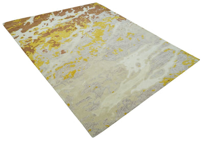 8x10 Ivory, Beige, Gold and Brown Modern Abstract Hand Tufted Farmhouse Wool Area Rug - The Rug Decor