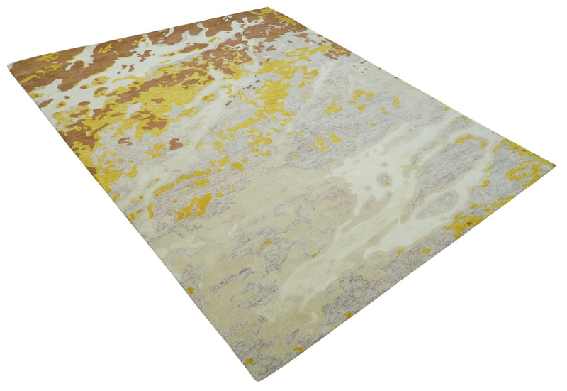 8x10 Ivory, Beige, Gold and Brown Modern Abstract Hand Tufted Farmhouse Wool Area Rug - The Rug Decor