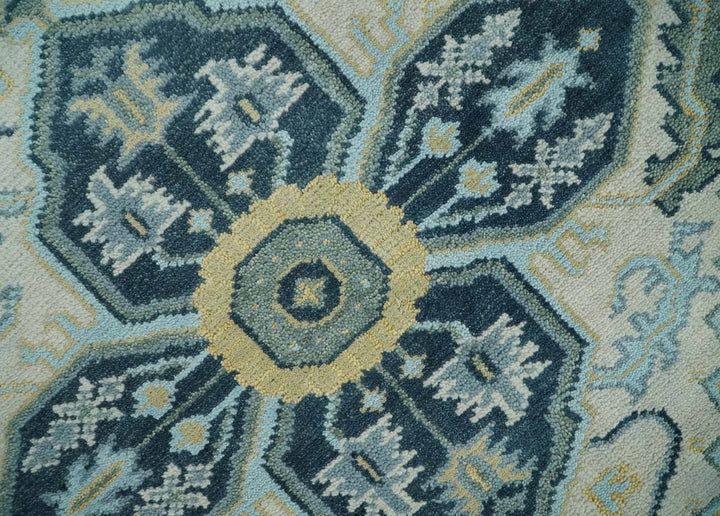 8x10 Ivory, Blue and Beige Heriz Serapi Traditional Persian Antique Hand Knotted Wool Area Rug | TRDCP1117810 - The Rug Decor