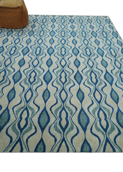 8x10 Ivory, Blue and Gray Traditional Hand Tufted Wool Area Rug - The Rug Decor