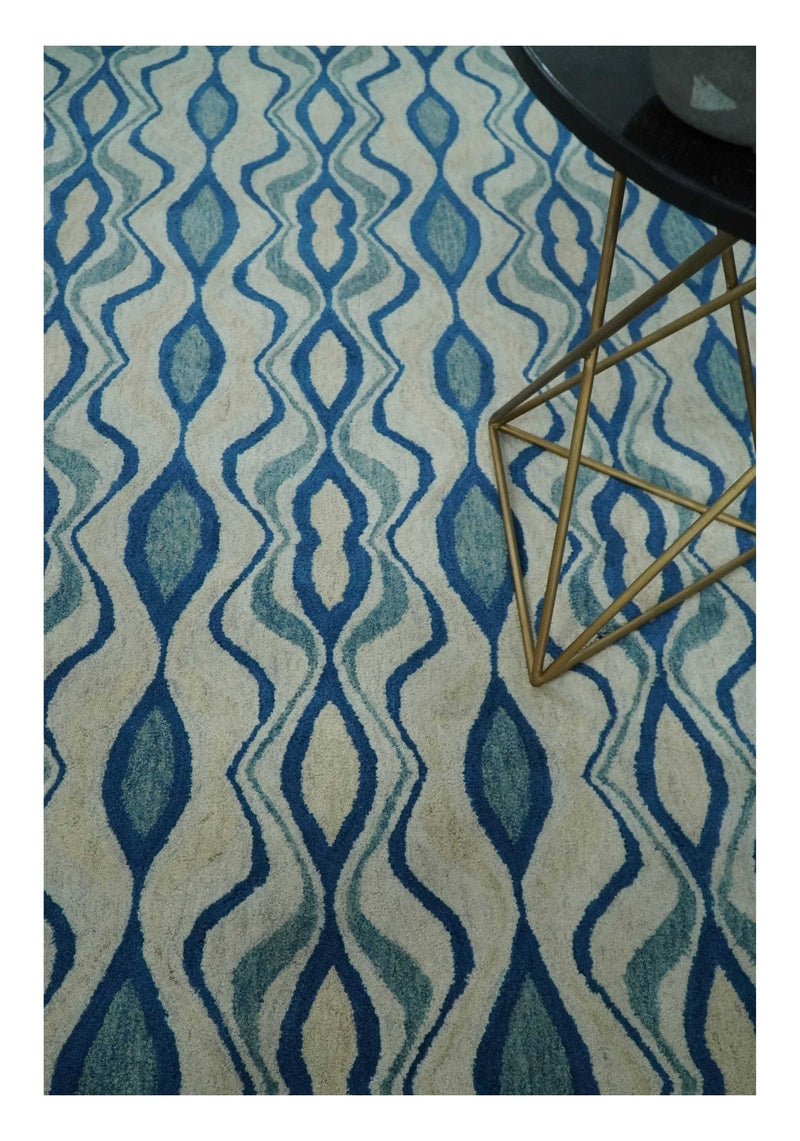 8x10 Ivory, Blue and Gray Traditional Hand Tufted Wool Area Rug - The Rug Decor