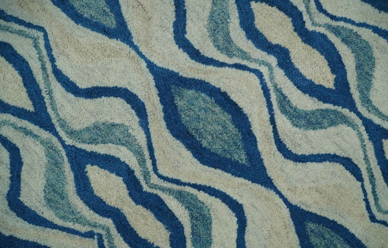 8x10 Ivory, Blue and Gray Traditional Hand Tufted Wool Area Rug - The Rug Decor