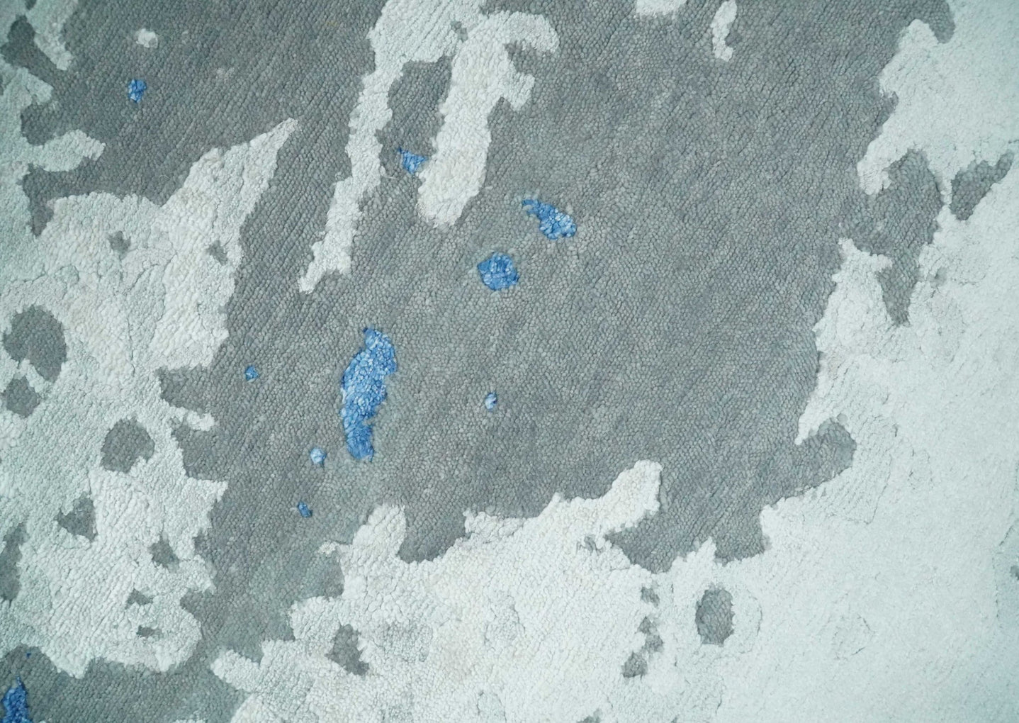 8x10 Ivory, Charcoal, Blue and Black Modern Abstract Hand Knotted Wool and Bamboo Silk Area Rug - The Rug Decor