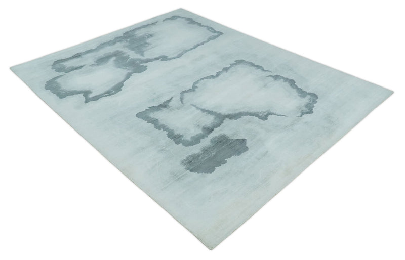 8x10 Ivory, Gray and Aqua Modern Abstract Handmade Art Silk Area Rug - The Rug Decor