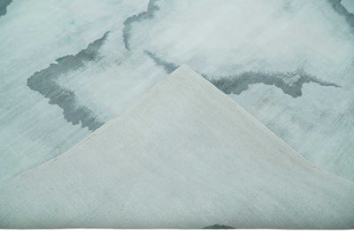 8x10 Ivory, Gray and Aqua Modern Abstract Handmade Art Silk Area Rug - The Rug Decor