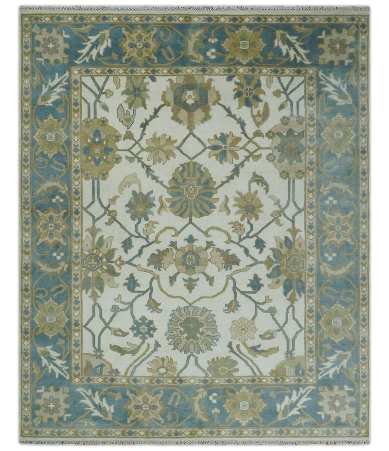 8x10 Ivory, Gray and Beige Traditional Oushak Hand Knotted Wool Area Rug - The Rug Decor