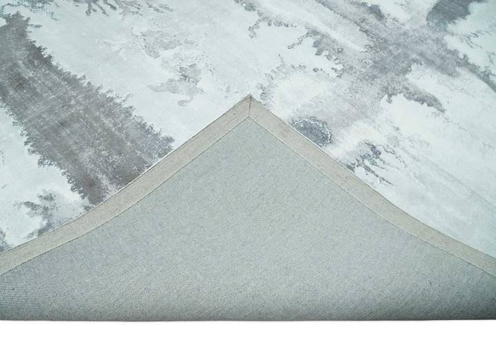 8x10 Ivory, Gray and Charcoal Modern Abstract Handmade Art Silk Area Rug | AE6810 - The Rug Decor