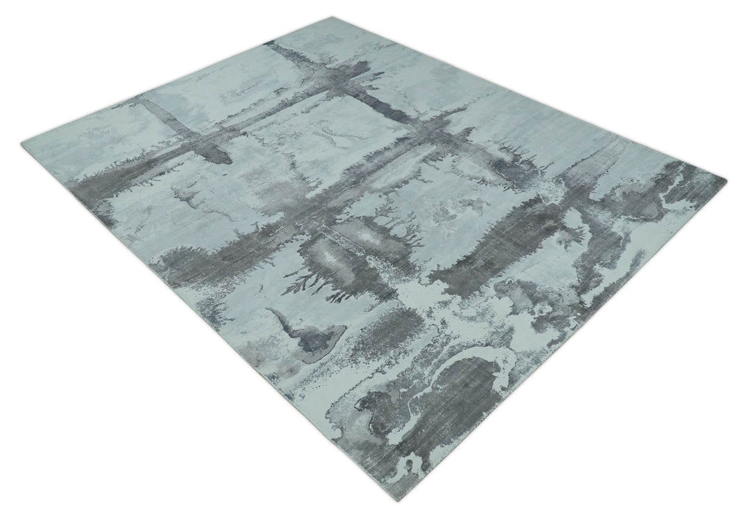 8x10 Ivory, Gray and Charcoal Modern Abstract Handmade Art Silk Area Rug | AE6810 - The Rug Decor