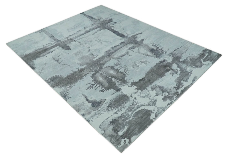 8x10 Ivory, Gray and Charcoal Modern Abstract Handmade Art Silk Area Rug | AE6810 - The Rug Decor